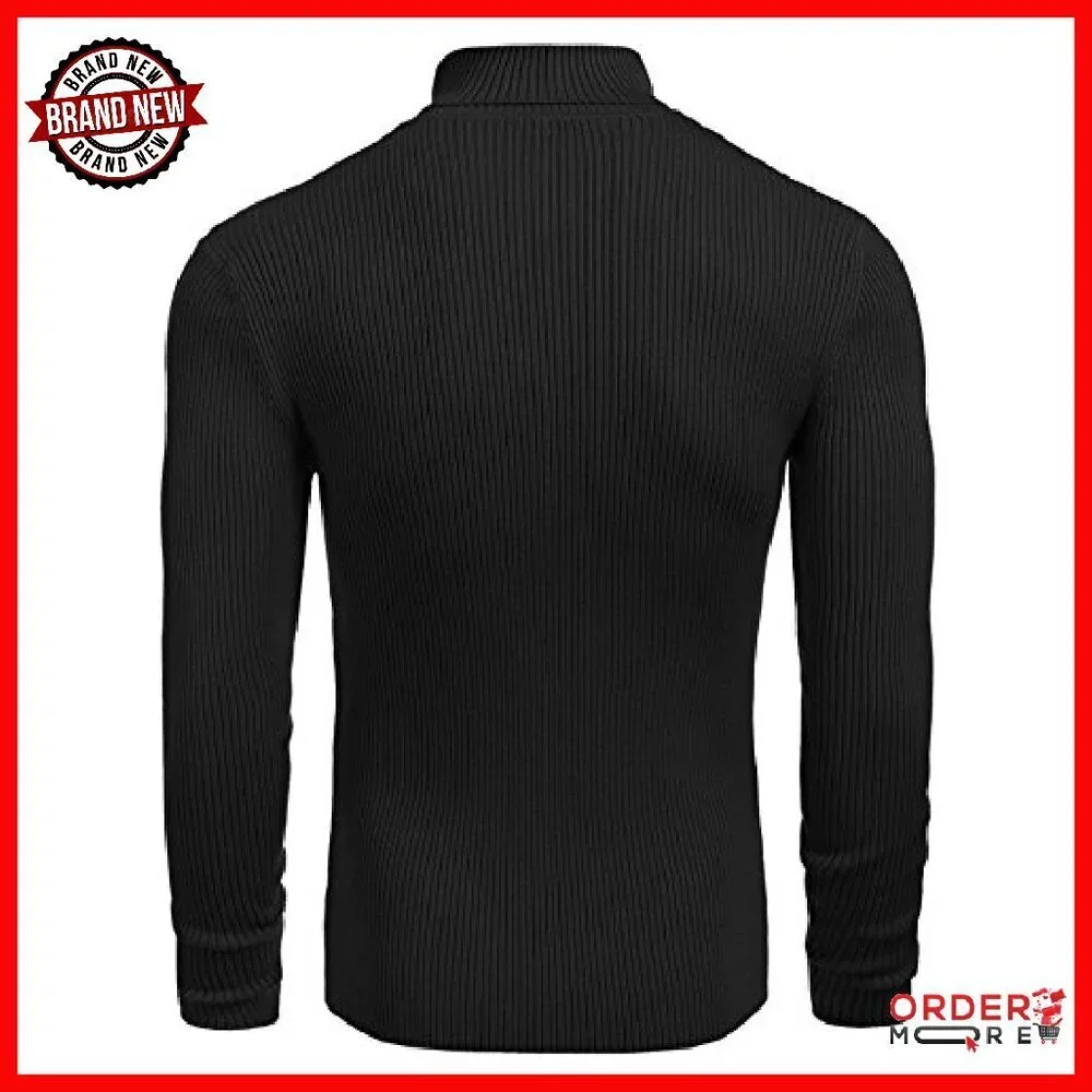 Men's Ribbed Slim Fit Turtleneck Sweater Pullover Knitted Casual